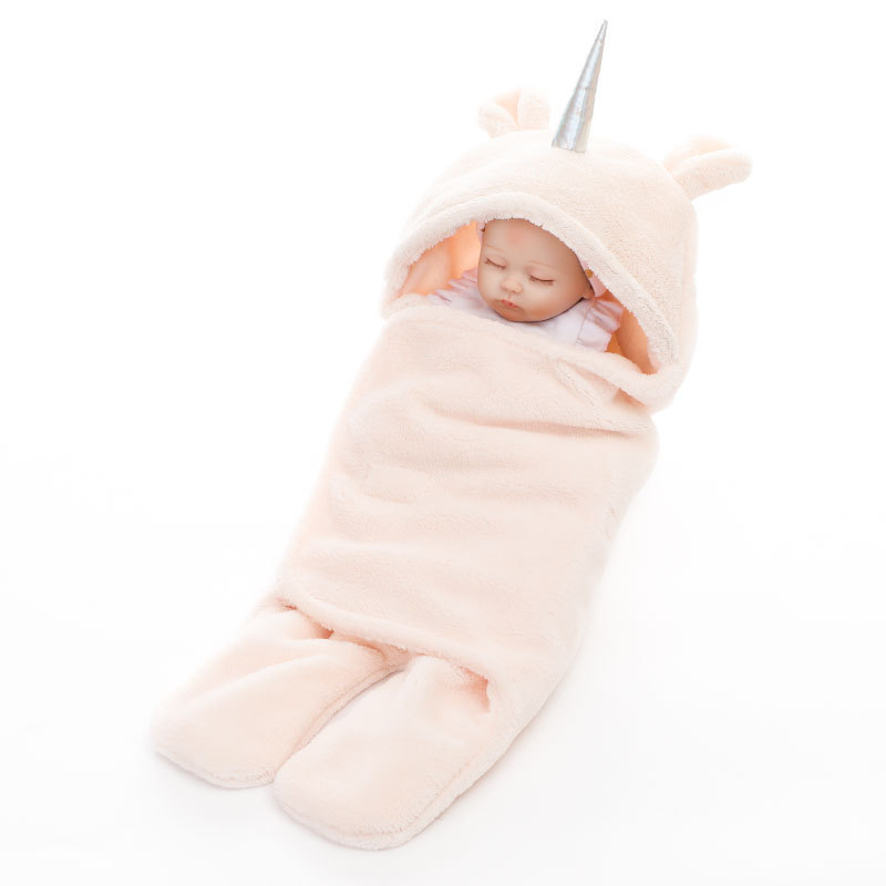 Aikexin dvostruki sloj ovčje vunene deke za uspavljivanje beba, jednobojna, zimska toplina, deka za bebe s jednorogom