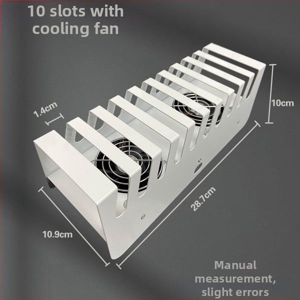 Augšējai uzņemšanai paredzēts statīvs vairākiem tālruņiem un planšetēm ar daudzslota uzglabāšanu un centrālo uzlādi uz galda - ABS plastmasa