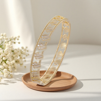 Brățară cu trifoi cu patru foi, margine cu mărgele și design gol, cu diamant, Jin Huiteng, 19 g (Material: Cupru; Brand: Jin Huiteng; Procesare: Diamant; Greutate: 19 g)