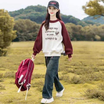 Gyerekeknek készült raglán ujjú pulóver, hosszú ujjú, brushed poliészter anyag, 8 éves kortól, tavasz–ősz