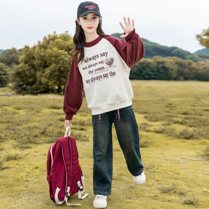 Gyerekeknek készült raglán ujjú pulóver, hosszú ujjú, brushed poliészter anyag, 8 éves kortól, tavasz–ősz