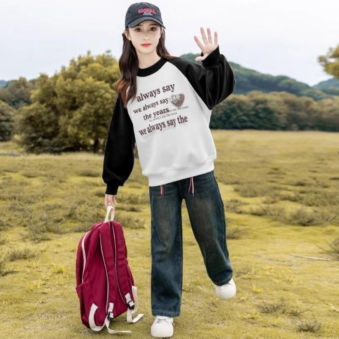 Gyerekeknek készült raglán ujjú pulóver, hosszú ujjú, brushed poliészter anyag, 8 éves kortól, tavasz–ősz