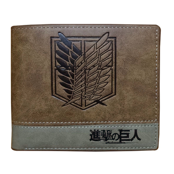 Lühike bifold rahakott Survey Corps logo ja Wing of Liberty, colorblock PU nahk, anime muster, linnaline stiil