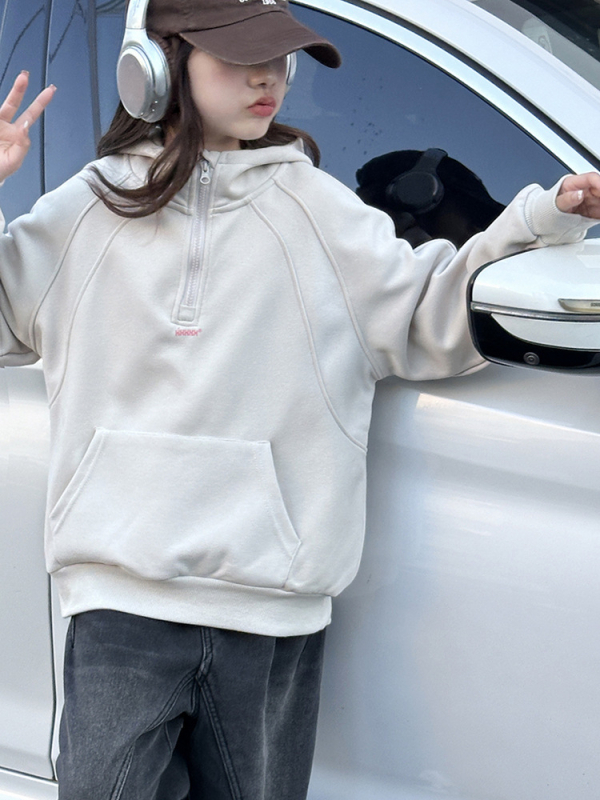 Dievčenská mikina s fleecovou podšívkou a kapucňou, pulover, dlhé rukávy, 50% bavlna