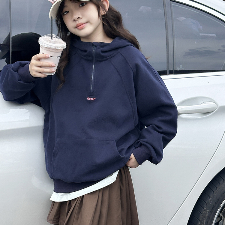 Dievčenská mikina s fleecovou podšívkou a kapucňou, pulover, dlhé rukávy, 50% bavlna