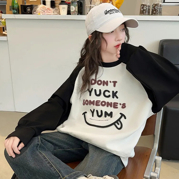 Dječji sweatshirt bez kapuljače, korejski stil, karikatura uzorak, pulover, fleec podstava, materijal od pamuk–poliesterske smjese
