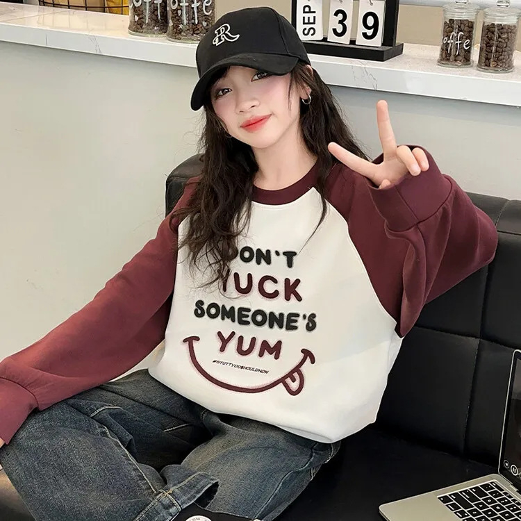 Dječji sweatshirt bez kapuljače, korejski stil, karikatura uzorak, pulover, fleec podstava, materijal od pamuk–poliesterske smjese