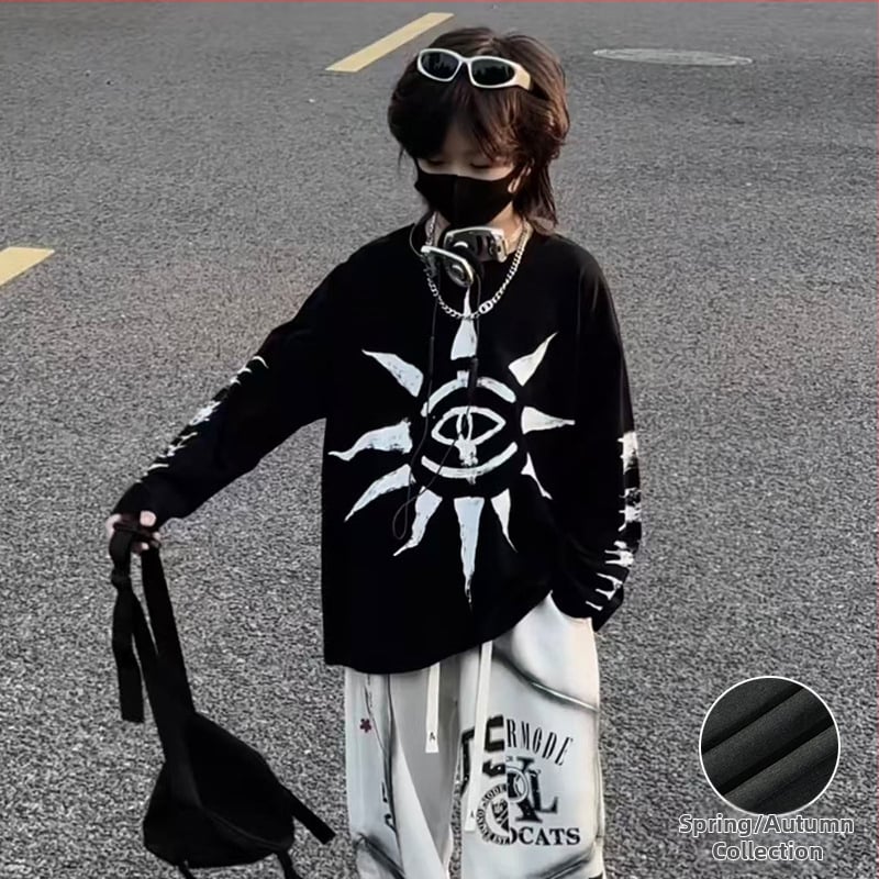 Detská mikina s dlhým rukávom s potlačou oka Cthulhu, mestský streetwear štýl