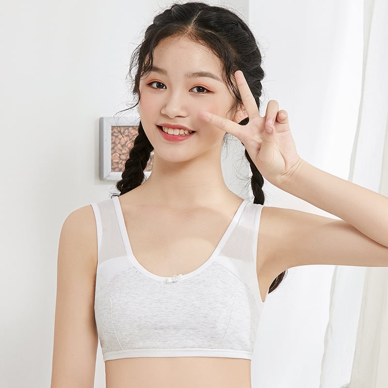 Памучен тренировъчен сутиен за момичета, без банели, кръгло деколте, 95% памук, за възраст 8+, всички сезони, Debofen