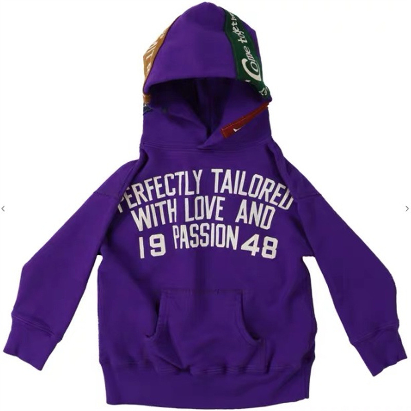 Gyerekeknek szóló japán stílusú fleeces kapucnis pulóver, gyapjú bélés, 100% pamut, Crackle nyomtatott filc címke