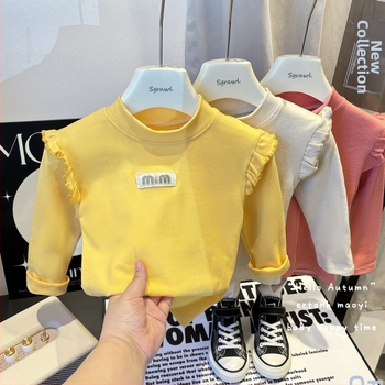 Dievčenský spodný top s Derong fleece, kórejský štýl, polovične vysoký golier, dlhé rukávy, 95% polyester