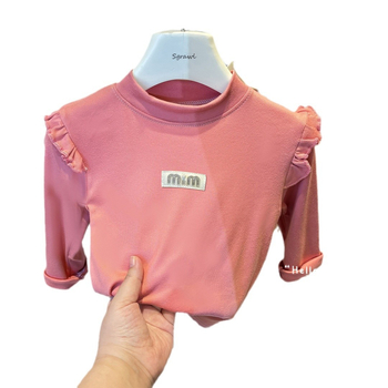 Dječji bazni top s Derong fleece materijalom, korejski stil, polu-visoki ovratnik, dugi rukavi, 95% poliester