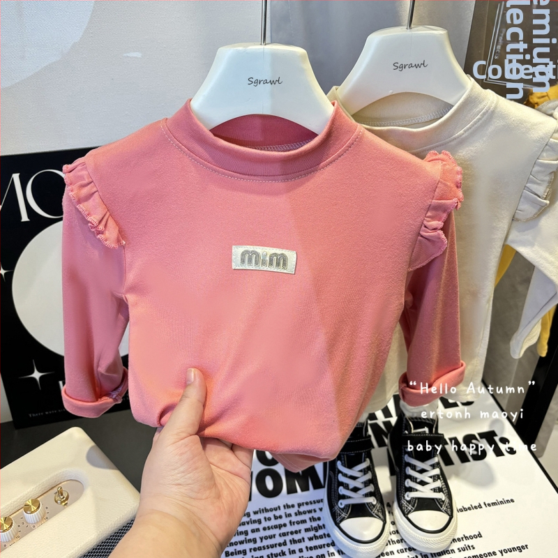 Dievčenský spodný top s Derong fleece, kórejský štýl, polovične vysoký golier, dlhé rukávy, 95% polyester