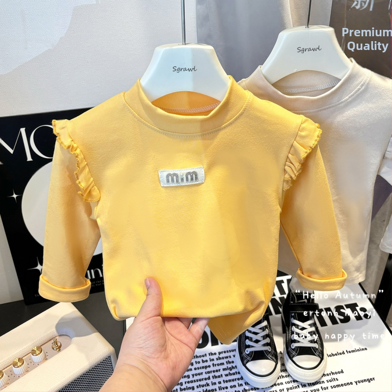 Dievčenský spodný top s Derong fleece, kórejský štýl, polovične vysoký golier, dlhé rukávy, 95% polyester