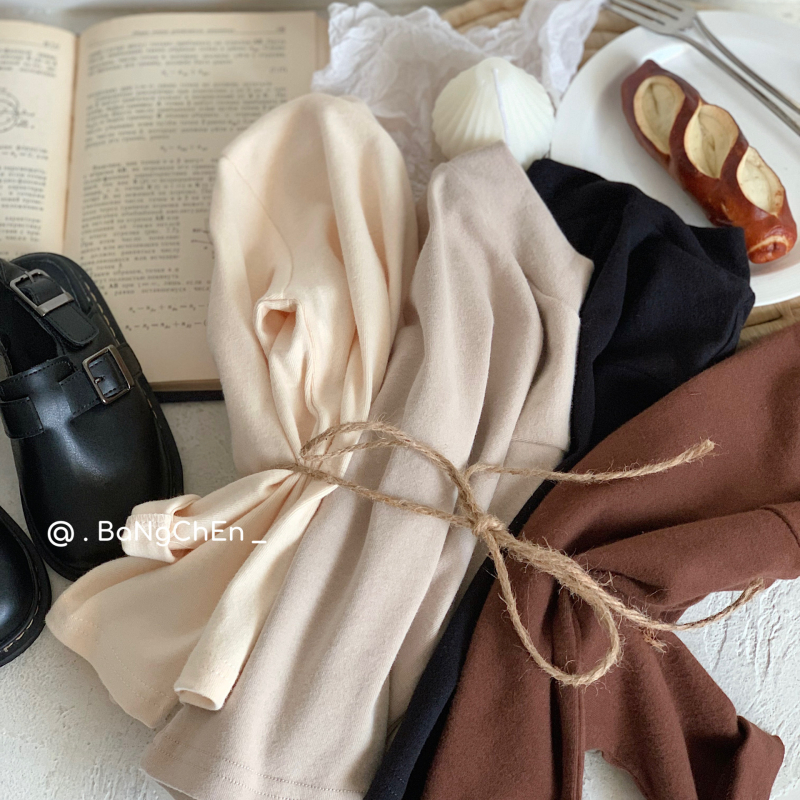 Dječji zimski bazni gornji dio, korejski stil, okrugli izrez, dugi rukavi, 95% pamuk