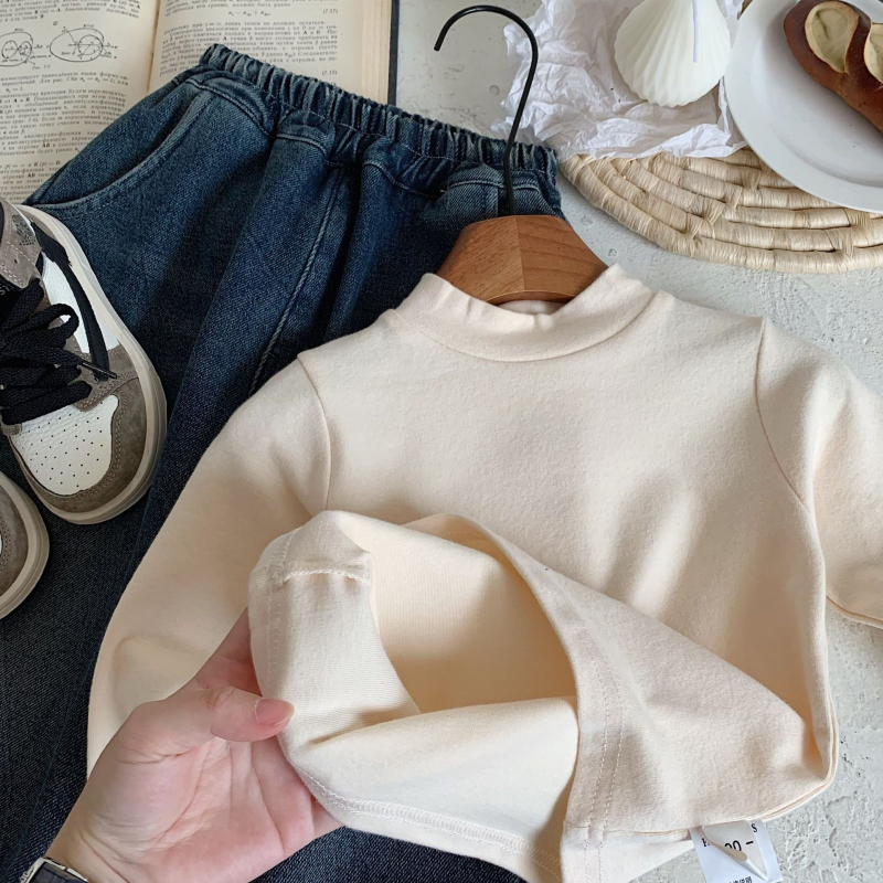 Dječji zimski bazni gornji dio, korejski stil, okrugli izrez, dugi rukavi, 95% pamuk