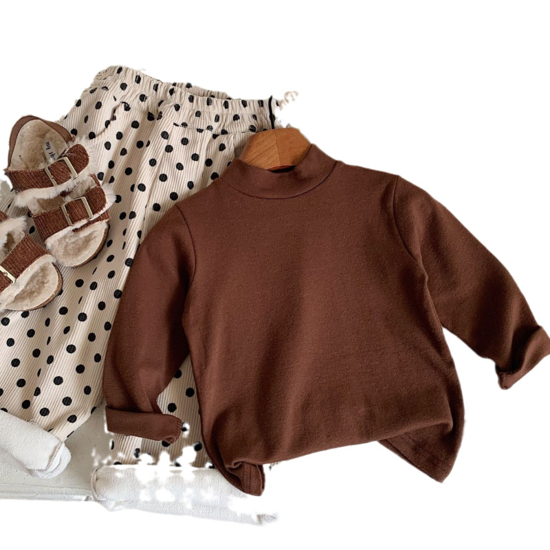 Dječji zimski bazni gornji dio, korejski stil, okrugli izrez, dugi rukavi, 95% pamuk