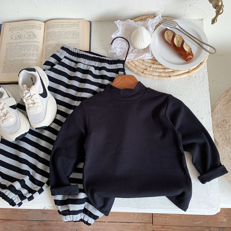 Dječji zimski bazni gornji dio, korejski stil, okrugli izrez, dugi rukavi, 95% pamuk