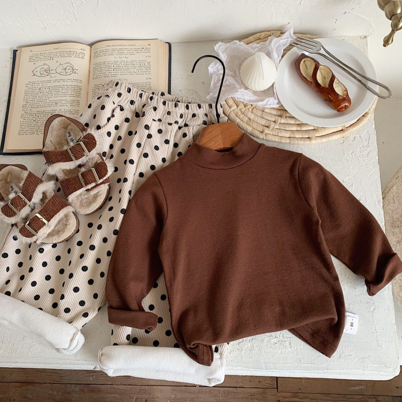 Dječji zimski bazni gornji dio, korejski stil, okrugli izrez, dugi rukavi, 95% pamuk