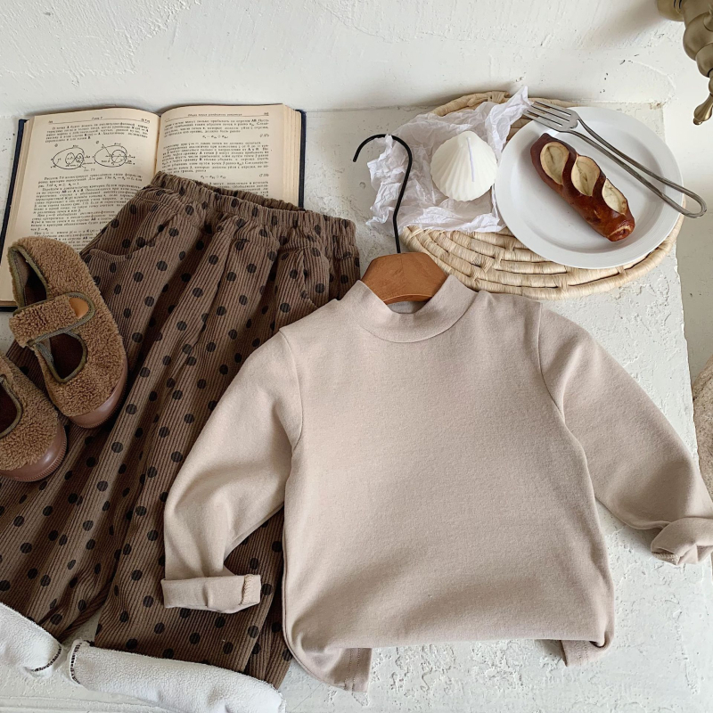 Dječji zimski bazni gornji dio, korejski stil, okrugli izrez, dugi rukavi, 95% pamuk