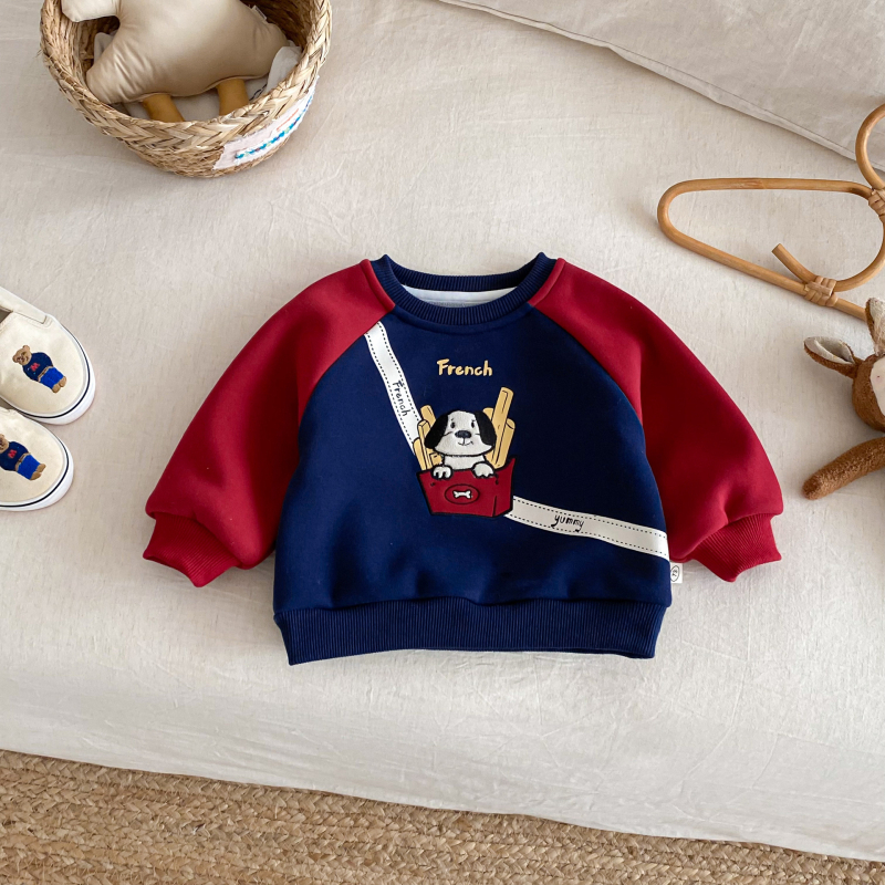 Dječji fleece pulover s brodom, prugasti dizajn, materijal pamuk-poliester s brušenim završnim slojem, debela tkanina za toplinu, dugi rukavi, za djecu od 3 do 8 godina.
