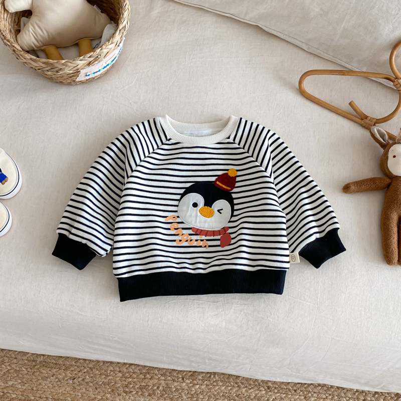 Dječji fleece pulover s brodom, prugasti dizajn, materijal pamuk-poliester s brušenim završnim slojem, debela tkanina za toplinu, dugi rukavi, za djecu od 3 do 8 godina.