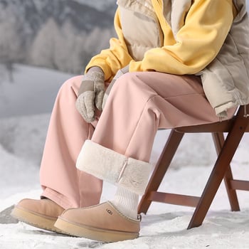 Unisex slēpošanas bikses ar mākslīgu truša kažoku, taisa piegriezuma, siltas un aukstumizturīgas, ikdienas un daudzpusīgas