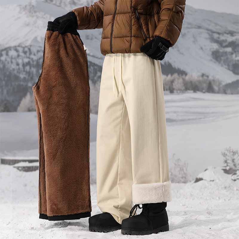 Unisex slēpošanas bikses ar mākslīgu truša kažoku, taisa piegriezuma, siltas un aukstumizturīgas, ikdienas un daudzpusīgas