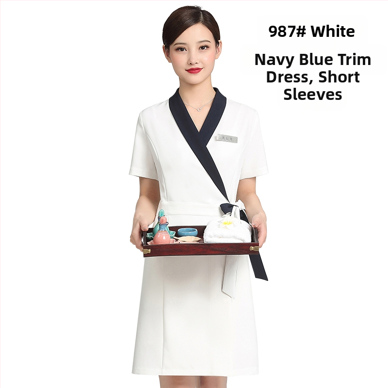 Unisex kosmētikas salona uniformas komplekts ar vidēja garuma piedurknēm, Chenille audums, 50–70% elastāns, 5/4 bikses, kažokādas apkakle