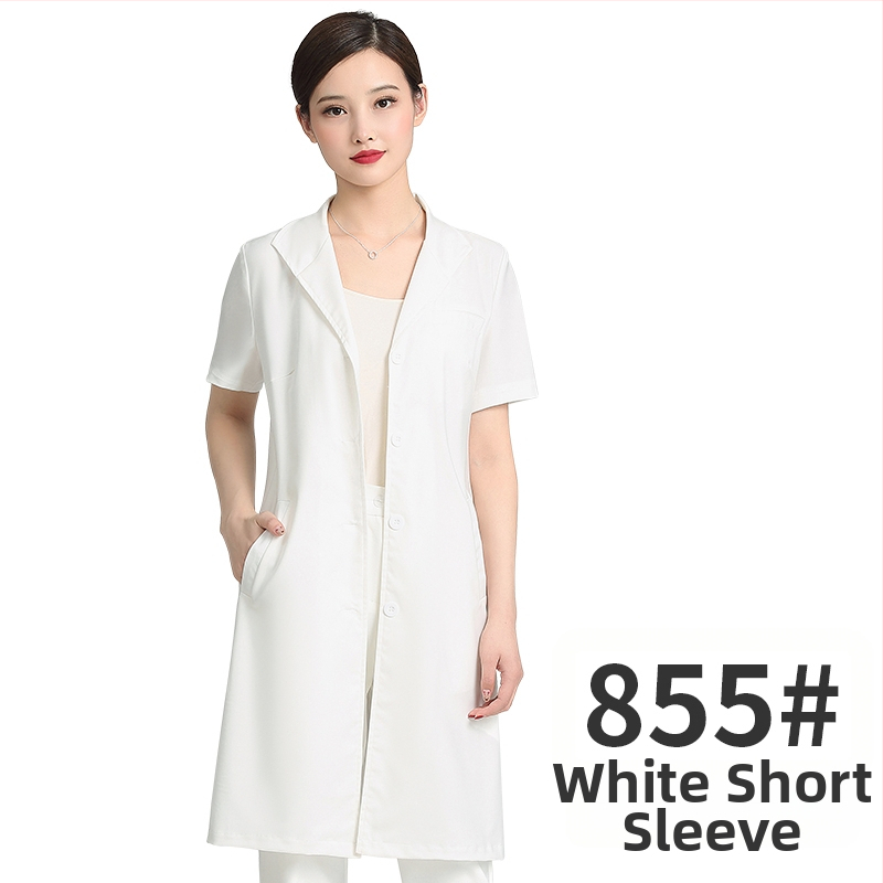 Unisex kosmētikas salona uniformas komplekts ar vidēja garuma piedurknēm, Chenille audums, 50–70% elastāns, 5/4 bikses, kažokādas apkakle