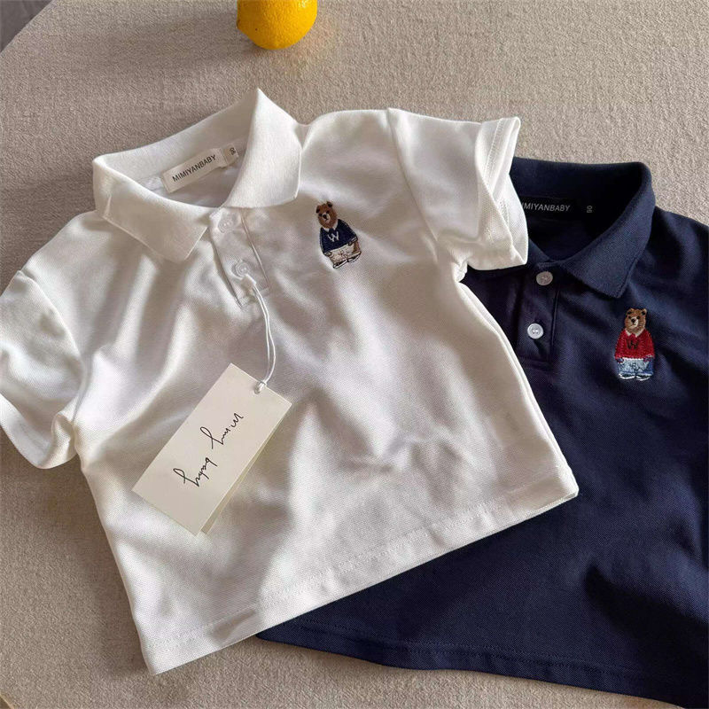 Dječje polo majice, 100% pamuk, kratki rukav, polo ovratnik, karikatura Mali medvjed, za djecu 3–8 godina
