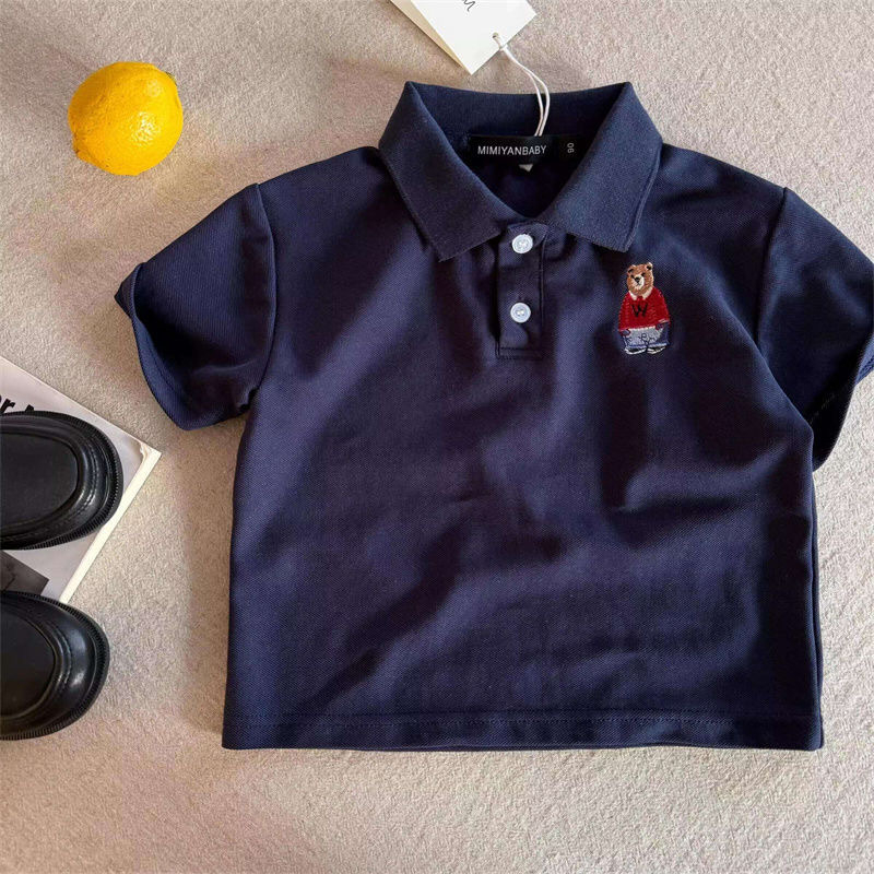 Dječje polo majice, 100% pamuk, kratki rukav, polo ovratnik, karikatura Mali medvjed, za djecu 3–8 godina