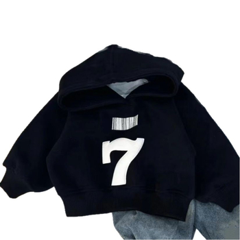 Dječji set flis hoodie u korejskom stilu za jesen-zimu, s printom na gornjem dijelu, debeli, 2-djelni set, uzrast 3–8 godina