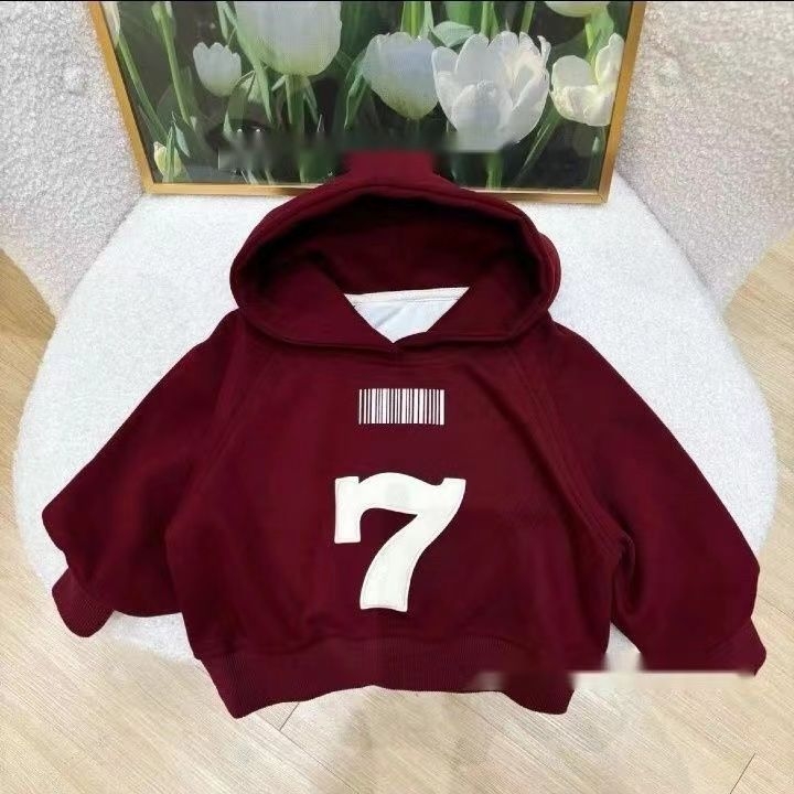 Dječji set flis hoodie u korejskom stilu za jesen-zimu, s printom na gornjem dijelu, debeli, 2-djelni set, uzrast 3–8 godina