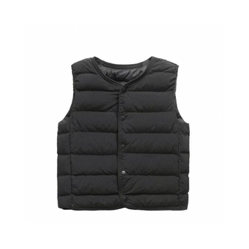 Bērnu pūka veste iekšējai lietošanai, bez apkakles, ultra plāna un silta, pildījums 90% balta pīļu pūka, neilona ārējais materiāls, bez piedurknēm, īss griezums, vecums 3–8 gadi
