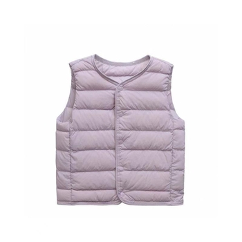 Bērnu pūka veste iekšējai lietošanai, bez apkakles, ultra plāna un silta, pildījums 90% balta pīļu pūka, neilona ārējais materiāls, bez piedurknēm, īss griezums, vecums 3–8 gadi