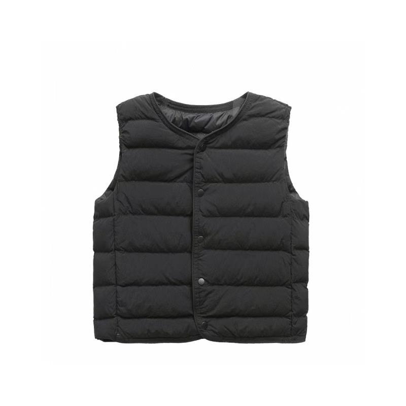 Bērnu pūka veste iekšējai lietošanai, bez apkakles, ultra plāna un silta, pildījums 90% balta pīļu pūka, neilona ārējais materiāls, bez piedurknēm, īss griezums, vecums 3–8 gadi