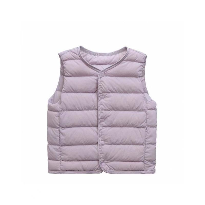 Bērnu pūka veste iekšējai lietošanai, bez apkakles, ultra plāna un silta, pildījums 90% balta pīļu pūka, neilona ārējais materiāls, bez piedurknēm, īss griezums, vecums 3–8 gadi