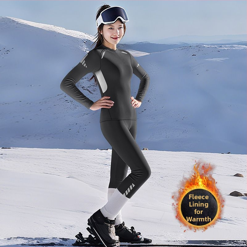 Sieviešu ātri žūstošs bāzes slāņa komplekts slēpošanai ar fleece oderi – elpojošs, ziemas aktivitātes ārā