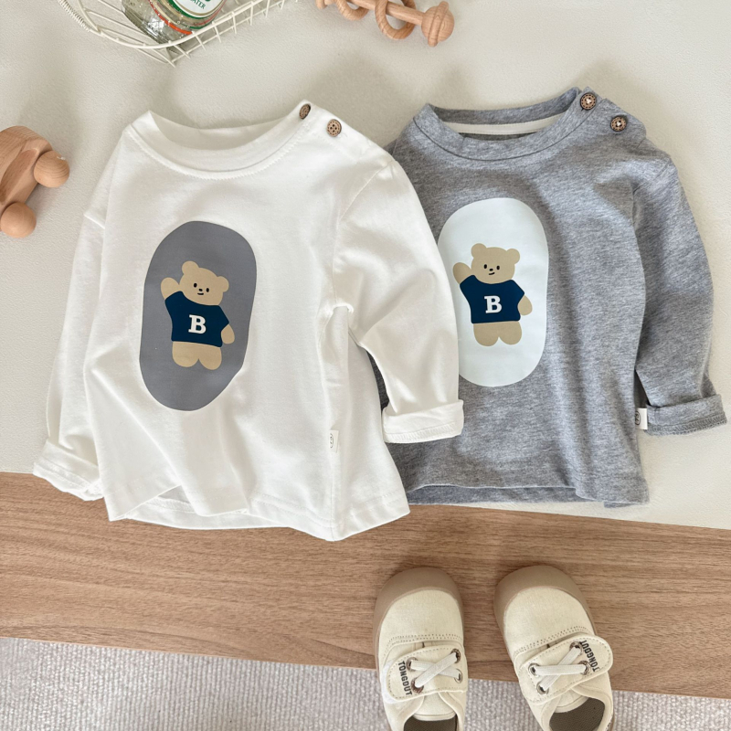Dječje majica s dugačkim rukavima od pamuka, unisex, okrugli ovratnik, crtani uzorak, 95% pamuk, za uzrast 1–3 godine, proljeće i jesen, korejski stil