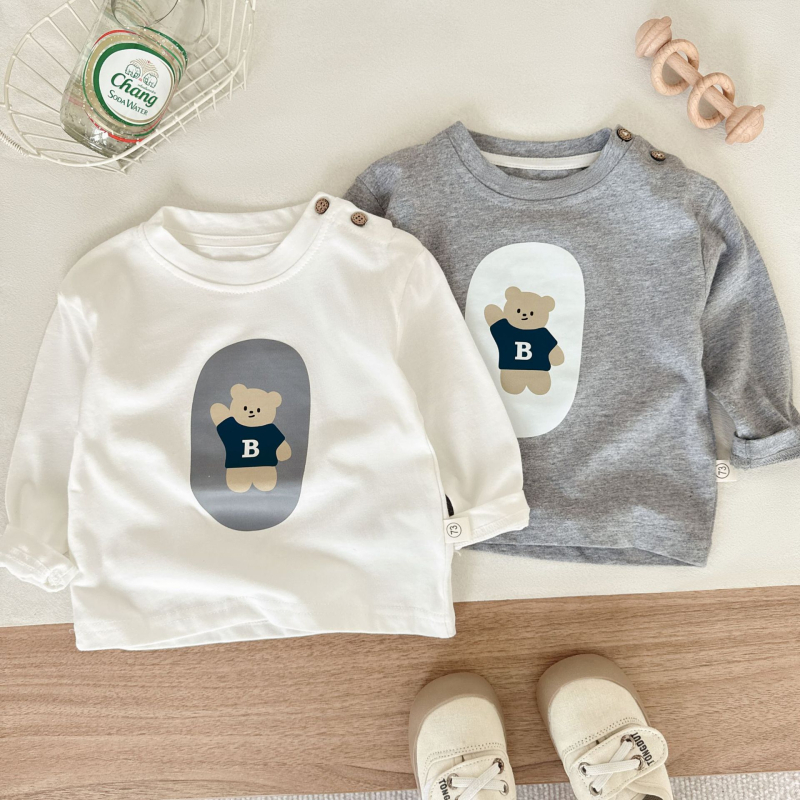 Dječje majica s dugačkim rukavima od pamuka, unisex, okrugli ovratnik, crtani uzorak, 95% pamuk, za uzrast 1–3 godine, proljeće i jesen, korejski stil