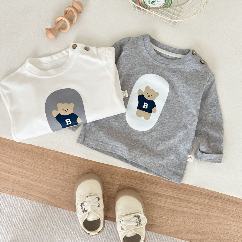 Dječje majica s dugačkim rukavima od pamuka, unisex, okrugli ovratnik, crtani uzorak, 95% pamuk, za uzrast 1–3 godine, proljeće i jesen, korejski stil