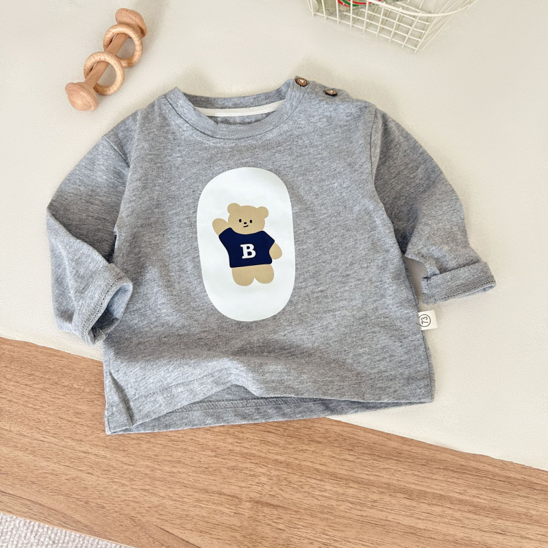 Dječje majica s dugačkim rukavima od pamuka, unisex, okrugli ovratnik, crtani uzorak, 95% pamuk, za uzrast 1–3 godine, proljeće i jesen, korejski stil