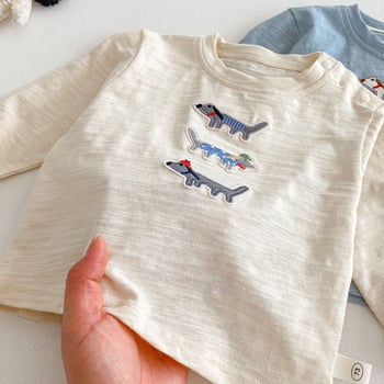 Dječje T-shirt od bambus-pamušne mješavine s dugim rukavima, okrugli izrez, korejskog stila opuštenog kroja, za djecu 3–8 godina.