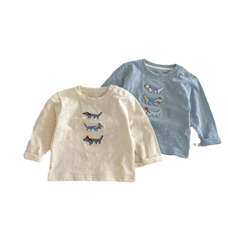 Dječje T-shirt od bambus-pamušne mješavine s dugim rukavima, okrugli izrez, korejskog stila opuštenog kroja, za djecu 3–8 godina.
