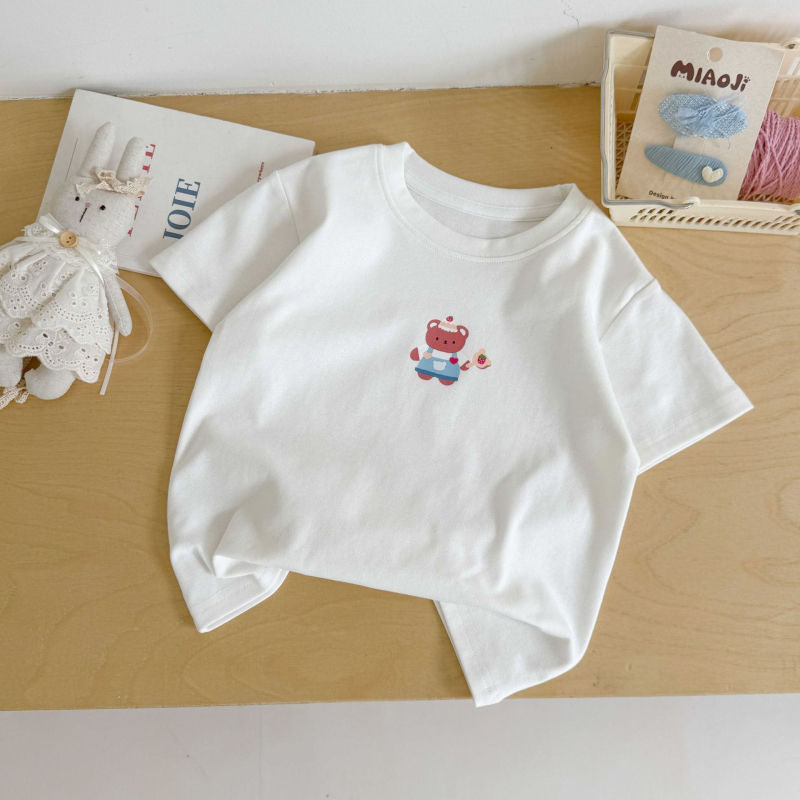 Dječje pamučno T-shirt s otiskom crtanog lika/životinje/avatar, kratki rukavi, okrugli izrez, za djecu od 3 do 8 godina