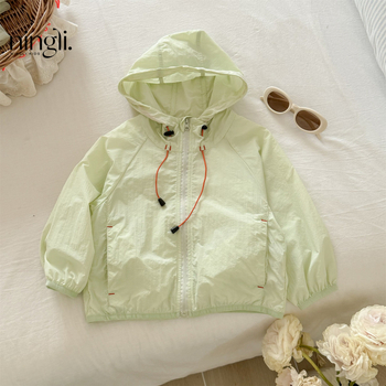 Laste UV-kaitse kapuutsiga jakk, kerge, 90% puuvillane segu, 110 g/m², kiire kuivatamine, 3–8 aastat