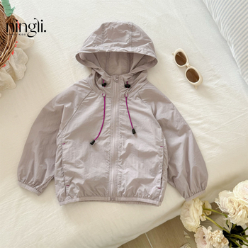 Laste UV-kaitse kapuutsiga jakk, kerge, 90% puuvillane segu, 110 g/m², kiire kuivatamine, 3–8 aastat