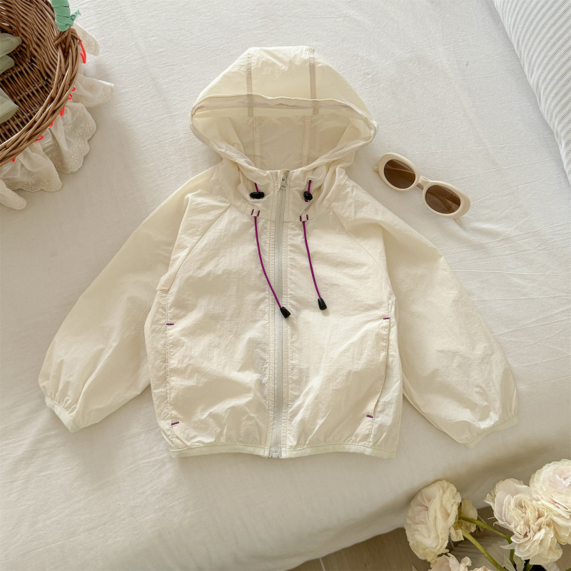 Laste UV-kaitse kapuutsiga jakk, kerge, 90% puuvillane segu, 110 g/m², kiire kuivatamine, 3–8 aastat