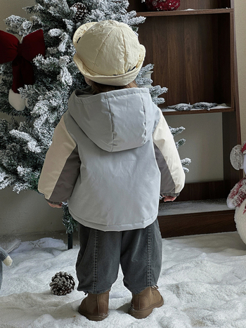 Zēnu ziemas jaka ar karikatūras rakstu, kapuci, noņemamu pūka pildījuma odere, divu daļu komplekts, vecuma grupa 1–3 gadi